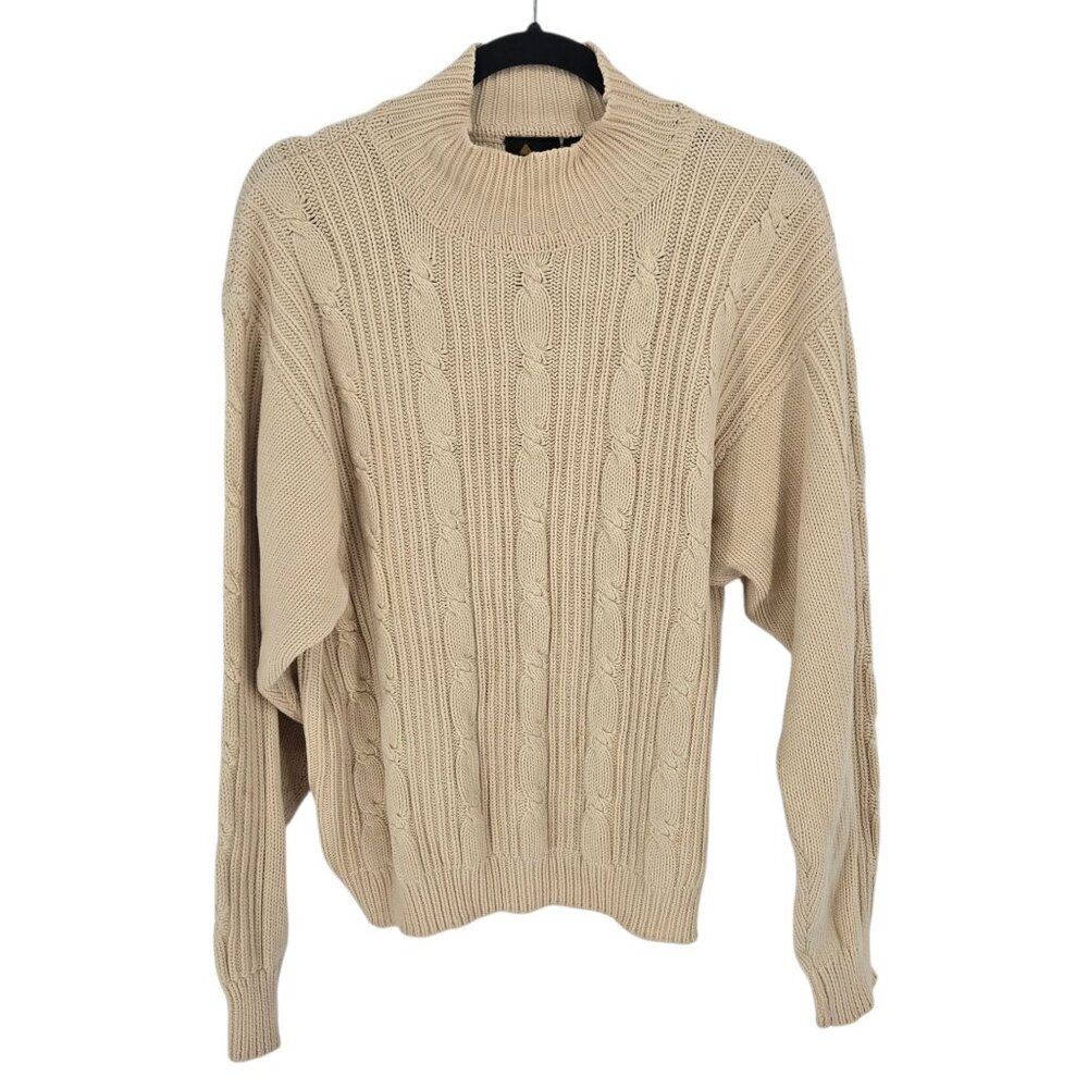 Liz sport womens size Large cream ribbed cable knit long sleeve cotton sweater